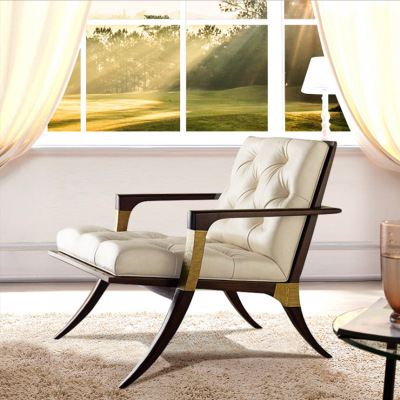 美式轻奢实木单人沙发椅布皮艺简美老虎椅后现代客厅阳台休闲椅子