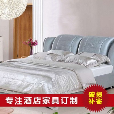 现代简约小户型实木软床 布艺弹簧床垫 定制酒店家具家用软体床