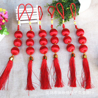 4#一串三个丝线小红灯笼串 新年植物盆景中国结小灯笼挂件装饰