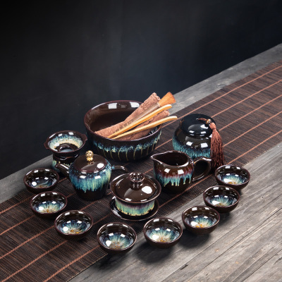建盏茶具套装陶瓷家用功夫茶具小客厅简约现代创意窑变中式泡茶杯