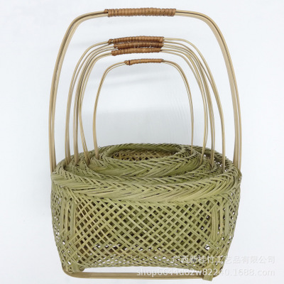 竹编水果篮五件套 幼儿园活动手提镂空编织鸡蛋篮 实用旅游工艺品