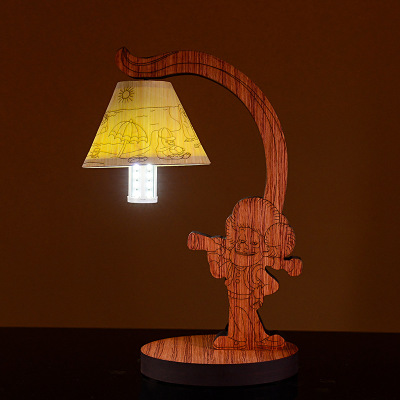中式复古实木儿童台灯轻奢木质卧室客厅床头灯工艺品家用装饰灯具