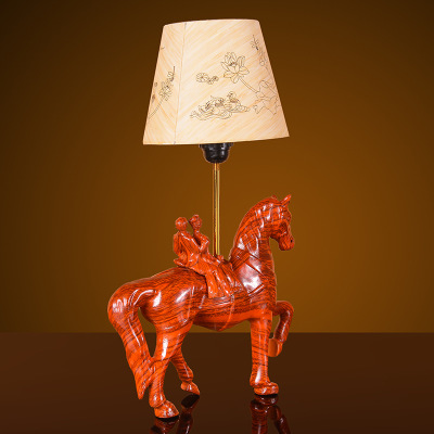 中式LED创意木质装饰台灯马客厅书房灯具中国风实木雕刻工艺品