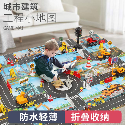 跨境儿童玩具游戏垫83*57城市建筑工地工程交通停车场景地垫