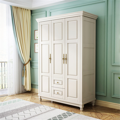 美式轻奢实木衣柜对开门衣橱三门四门简约现代主卧室欧式储物柜子