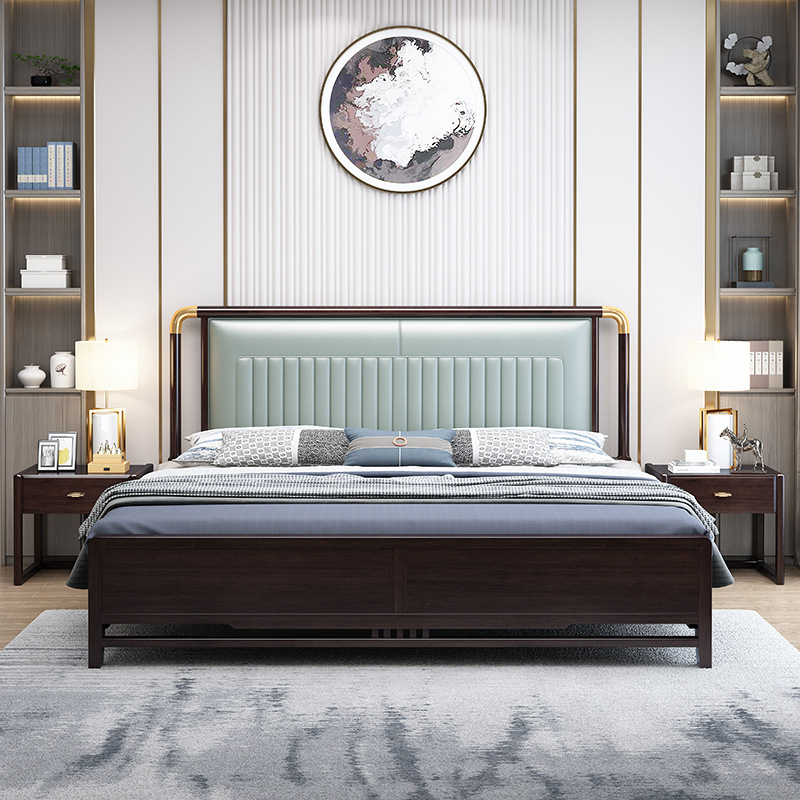 新中式实木床主卧双人床1.8米1.5现代简约卧室胡桃木储物软包婚床