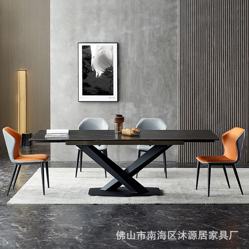 可伸缩岩板餐桌椅组合设计师家用小户型极简进口多功能拉伸餐桌子