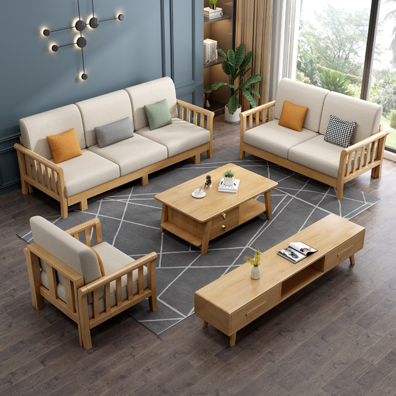 北欧实木转角沙发组合现代简约科技布艺贵妃沙发床小户型客厅家具
