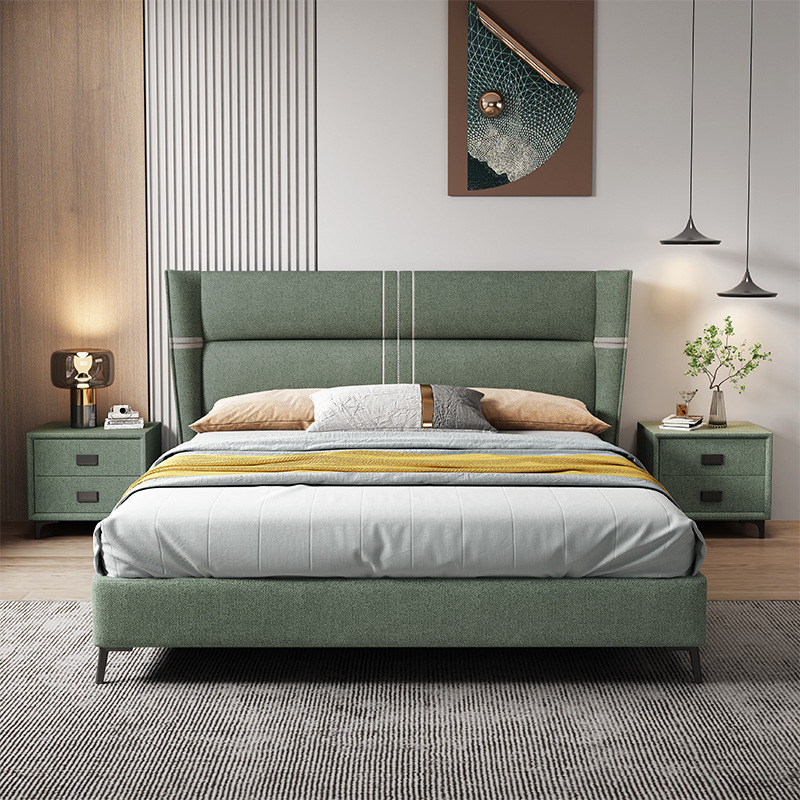 意式极简布艺床轻奢主卧双人床实木1.5米1.8米现代简约科技布床新