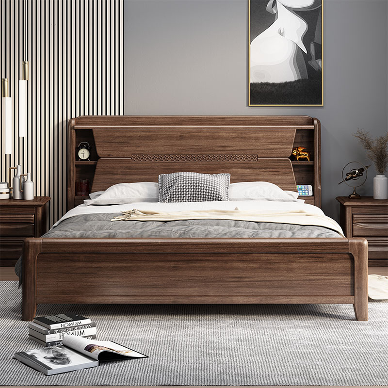 实木床胡桃木现代中式1.8米主卧大床1.5米简约储物轻奢双人婚床