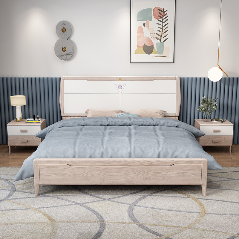 北欧白蜡木实木床现代简约1.8米1.5m双人床家用主卧婚床储物床