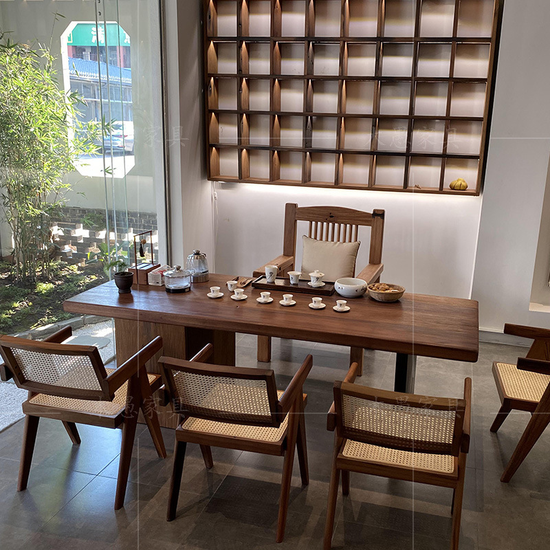 老船木茶台新中式实木茶桌椅组合茶室会所家具定制多功能船木茶桌