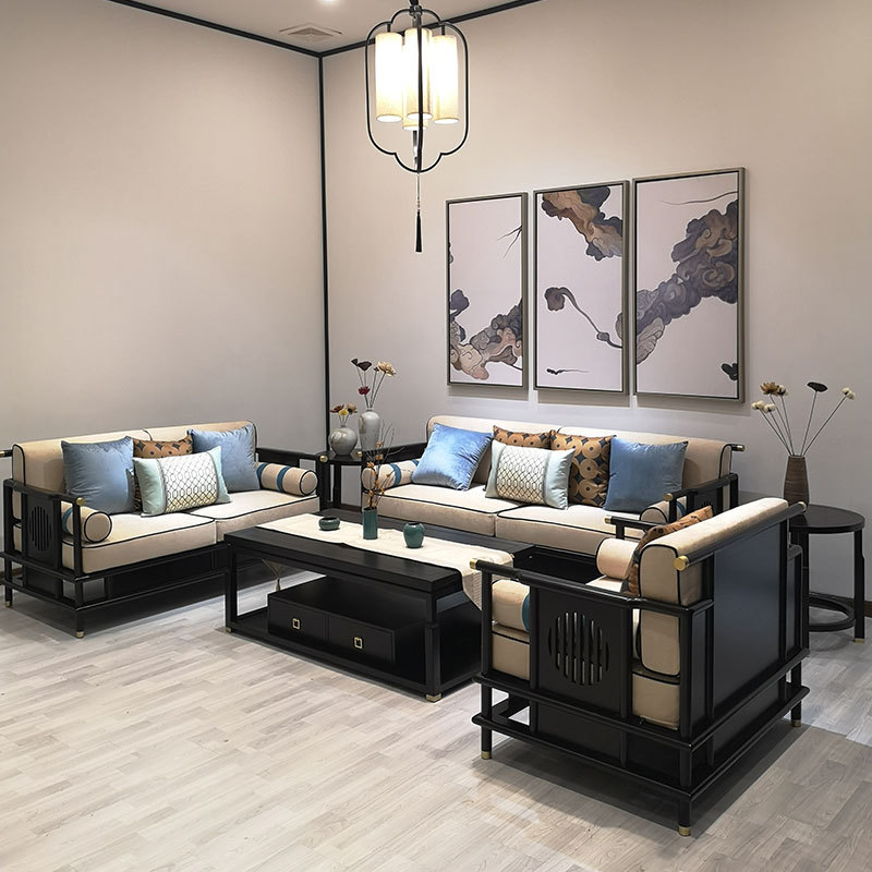 爱佰堡家具新中式家具沙发 白蜡木家具组合单人沙发现代简约沙发
