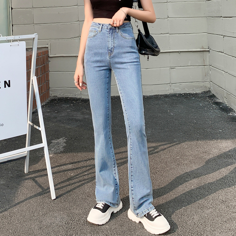 BAO款牛仔裤女2021年夏季薄款时尚韩版高腰小个子显瘦微喇叭裤