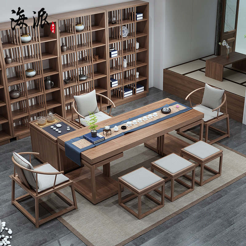 新中式实木茶桌椅组合办公功夫茶台简约禅意泡茶茶几茶室整套家具