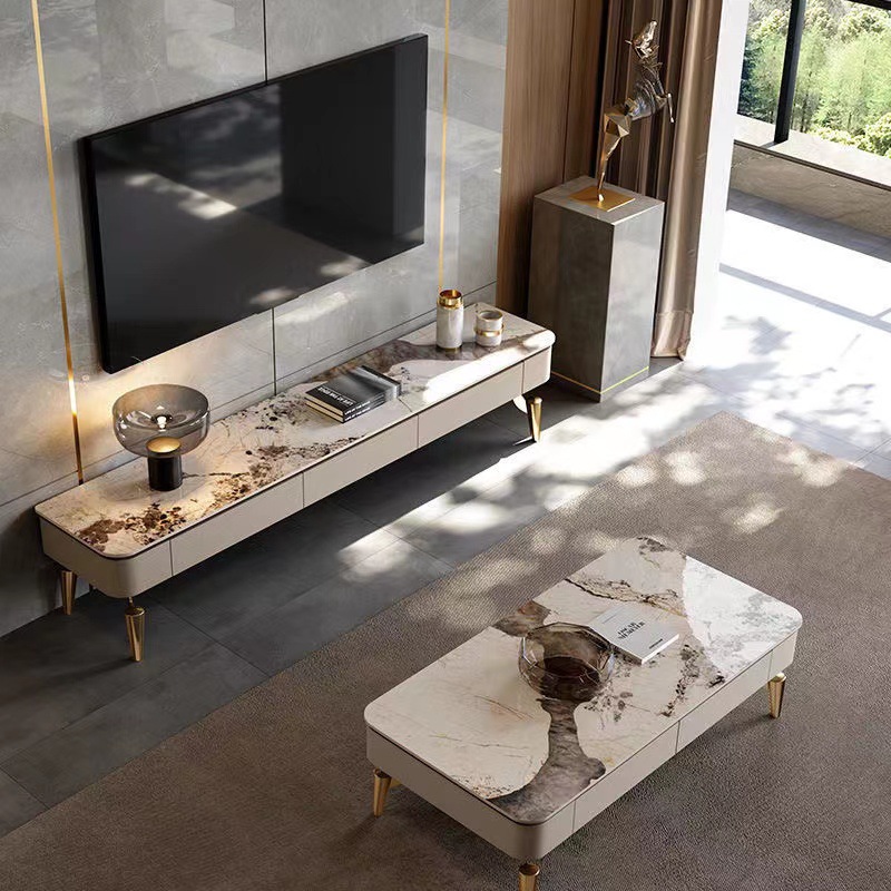 极简客厅轻奢亮光岩板电视柜大户型意式2021设计师新款高端地柜