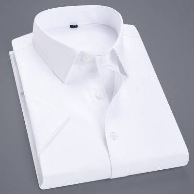 男士衬衫职业装2022春季新款商务男装刺绣logo纯色短袖工装白衬衣