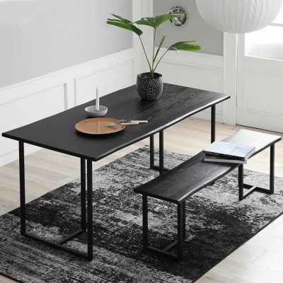 北欧风方形实木餐桌椅组合 咖啡厅聊天简易餐桌椅黑色吃饭桌子