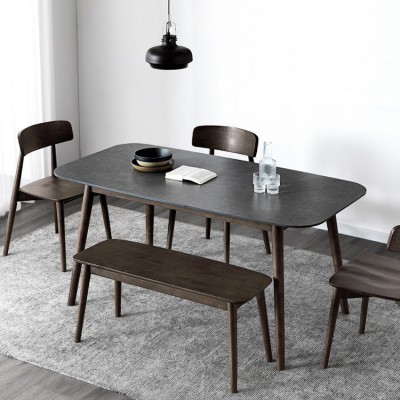 北欧岩板餐桌椅 实木长方形桌子小户型现代简约餐桌 一桌六椅组合