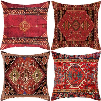 跨境复古红色花纹土耳其波斯地毯亚麻抱枕套家居靠枕靠垫枕头套