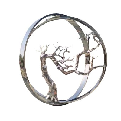圣仁园林不锈钢雕塑厂家定制月亮圆环镂空球金属白钢景观装饰